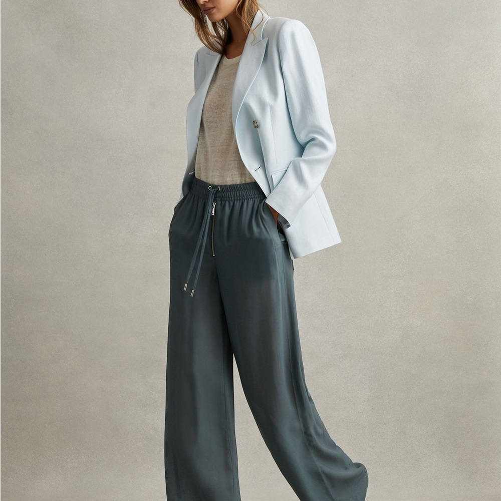 REISS CAMEILLA DRAWSTRING ZIP-FRONT WIDE LEG TROUSERS